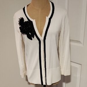 White House Black Market Cream and Black Cardigan